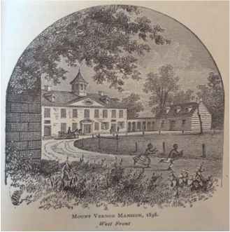 An engraving from Lossing's book whitewashes the experience of slavery at Mount Vernon