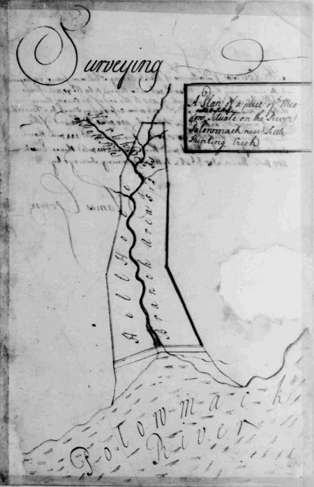 George Washington's plat of Hell Hole from George Washington Papers, Series 1, Exercise Books, Diaries, and Surveys 1745-99, Subseries 1A, Exercise Books 1745-1747: School Copy Book, Volume 1, 1745, Library of Congress.
