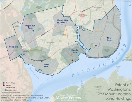 Map of Washington's land in 1793 along the Potomac River (MVLA)